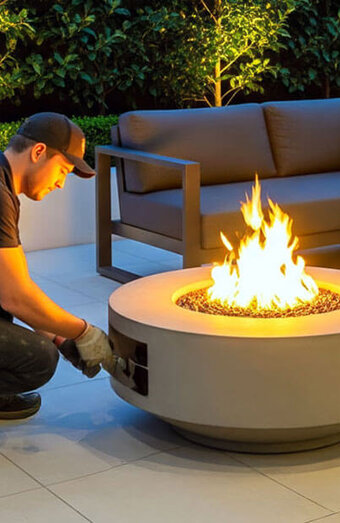 Gas Fitter Adjusting Fire Pit